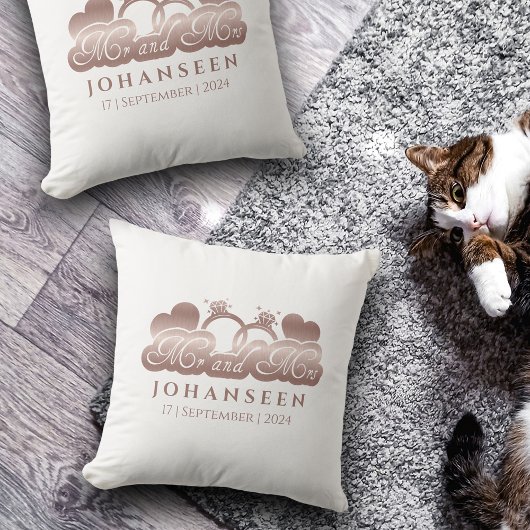 Bruiloft Witte Rose Gouden Hart Naam Mr. en Mrs. Kussen