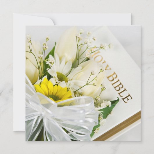 Bruiloft Witte Tulpen en Daisy Op Bijbel Kaart (Voorkant)