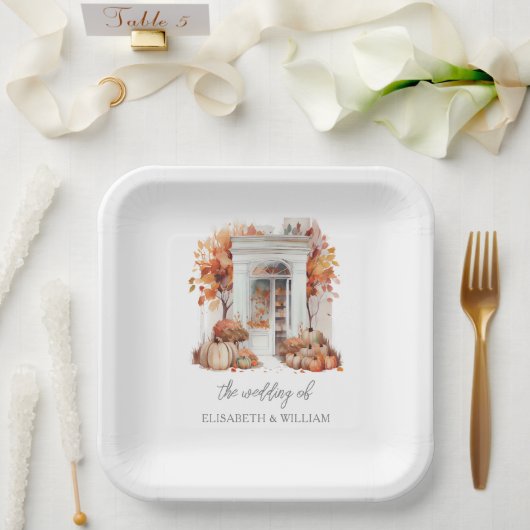 Bruiloft Witte voordeur Herfst Papieren Bordje (Huwelijk)