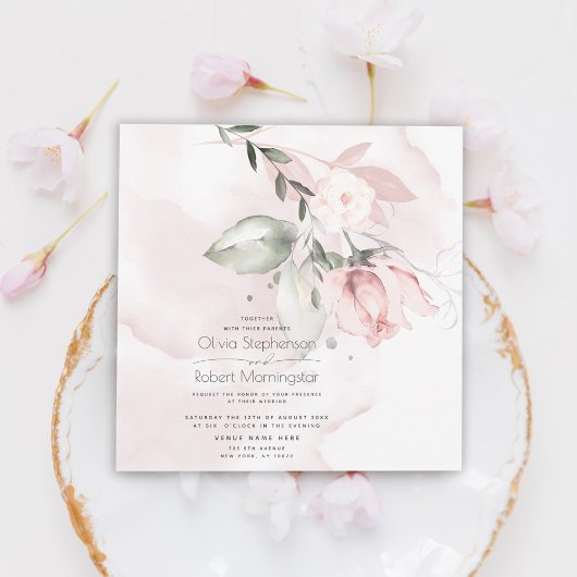 bruiloft | Woodland Blush Pink Rose Kaart