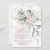 Bruiloft | Woodland Greenery Boho Pink Rose Kaart (Voorkant)