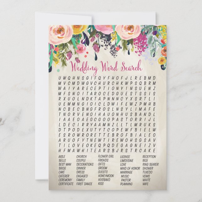 Bruiloft Word Search Game met Bloemen (Voorkant)