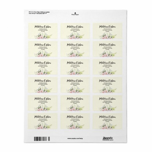 Bruiloft Zachte witte Calla Lily Rozen Adres Etiket (Full Sheet)