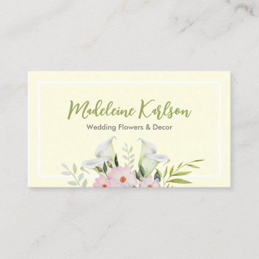 Bruiloft Zachte witte Calla Lily Rozen Visitekaartje (Voorkant)