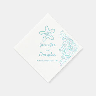 Bruiloft zee ster werveling aqua wit papier servet