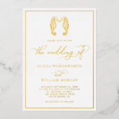 Bruiloft Zeepaardje Kuststrand Elegant Schrift  Folie Uitnodiging (Voorkant)