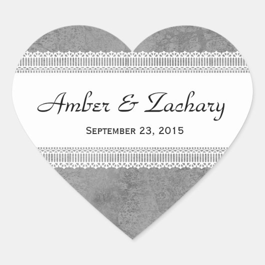 Bruiloft Zilver en Wit met Kant Lint V17K1 Hart Sticker (Voorkant)