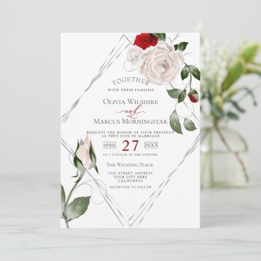 Bruiloft | Zilver Lijst Bleek Blush Waterverf Roze Kaart (Staand voorkant)