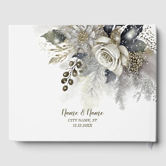 Bruiloft Zilveren Gouden Witte Rozen Bloemen Gastenboek (Achterkant)
