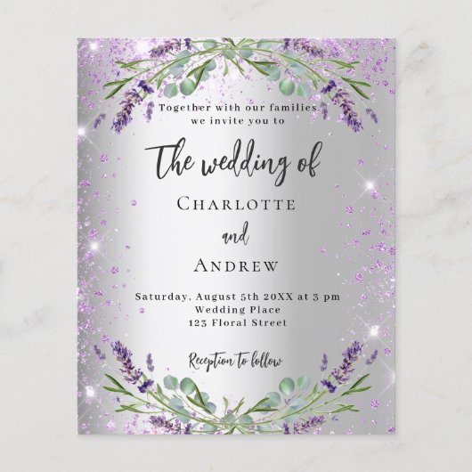 Bruiloft zilveren lavendel QR RSVP budget uitnodig Flyer (Voorkant)