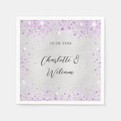 Bruiloft zilveren violette fonkels namen servet (Voorkant)