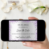 Bruiloft zilveren violette paarse glitter save the date