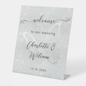 Bruiloft zilveren vlinder welkom reclamebord met voetstuk (Voorkant)