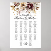 Bruiloft zitgrafiek 17 tafels, bourgondische pioen poster (Voorkant)