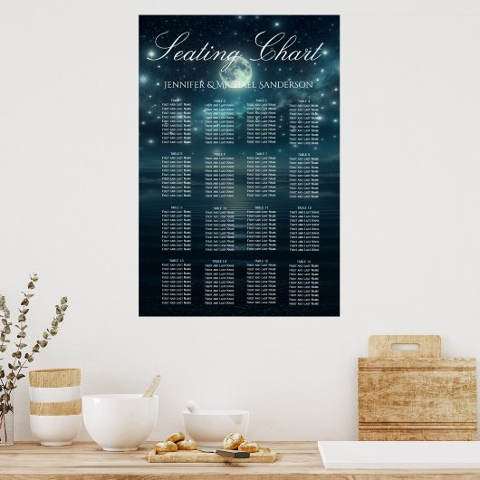Bruiloft zitgrafiek Blue Moon Sterrennacht Poster (Keuken)