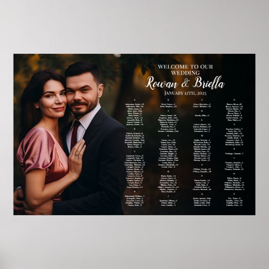 Bruiloft zitgrafiek met foto vind uw stoel poster (Voorkant)