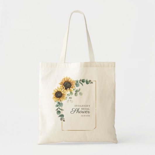 Bruiloft Zonnebloem Eucalyptus Bladeren Script Tote Bag (Voorkant)