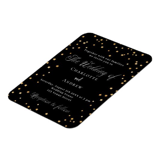 Bruiloft zwart goud sterren elegante script luxe magneet (Linkerzijde)