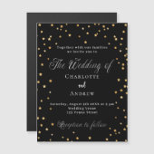 Bruiloft zwart goud sterren elegante script luxe magnetische uitnodiging (Voorkant / Achterkant)