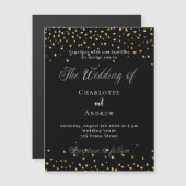 Bruiloft zwart gouden harten elegant script luxe magnetische uitnodiging (Voorkant / Achterkant)