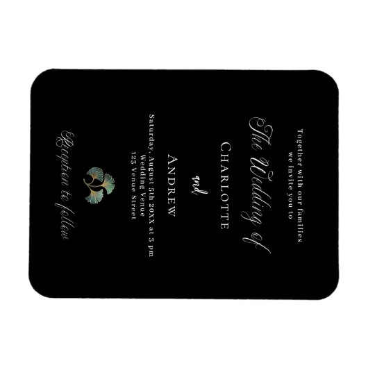 Bruiloft zwart groen ginkgo luxe uitnodiging magneet (Horizontaal)