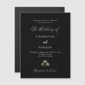 Bruiloft zwart groen ginkgo verlaat script luxe magnetische uitnodiging (Voorkant / Achterkant)