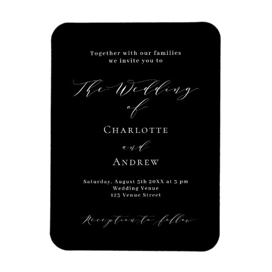 Bruiloft zwart wit formele moderne uitnodiging magneet (Verticaal)