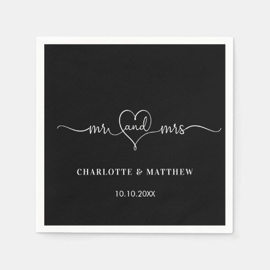 Bruiloft zwart wit mr mrs hart script eenvoudig servet (Voorkant)