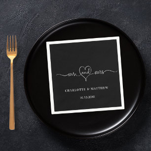 Bruiloft zwart wit mr mrs hart script eenvoudig servet