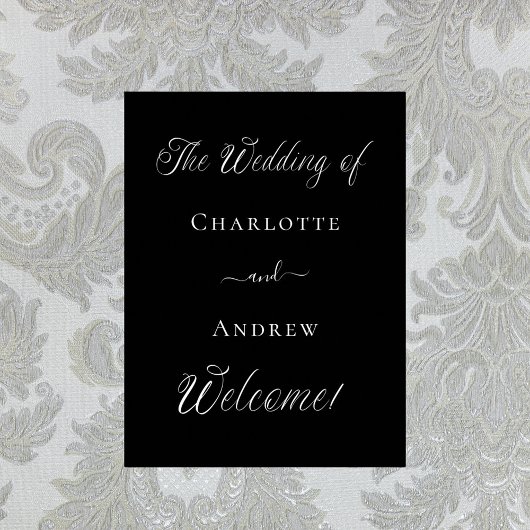 Bruiloft zwart wit script welkom poster