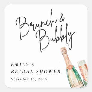 Bruiloftbrunch en bruisende elegante bruidsuitnodi vierkante sticker