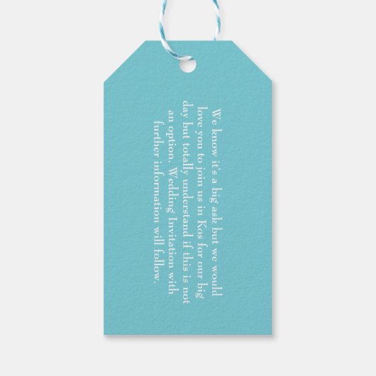 Bruiloften in het buitenland Kos bewaart de datum Cadeaulabel (Achterkant)