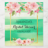 Bruiloftfeest groen hout roze bloemen rustiek wijn etiket (Enkel label)