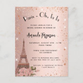 Bruiloftfeest Paris Eiffeltoren roze goud Uitnodiging Briefkaart (Voorkant)