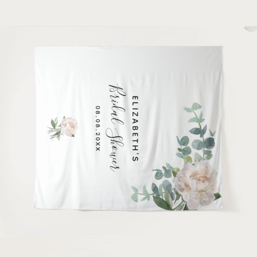 Bruiloftfeest witte eucalyptus groen elegant wandkleed (Voorkant (horizontaal))