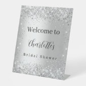 Bruiloftfeest zilver naam script welkom reclamebord met voetstuk (Voorkant)