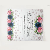 Bruiloftfeestje blauwe roze bloemen witte diamante wandkleed (Voorkant (horizontaal))