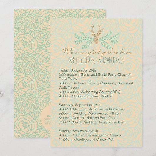 Bruilofts WEEKEND ITINERARY Kaart met Landelijke H (Voorkant / Achterkant)