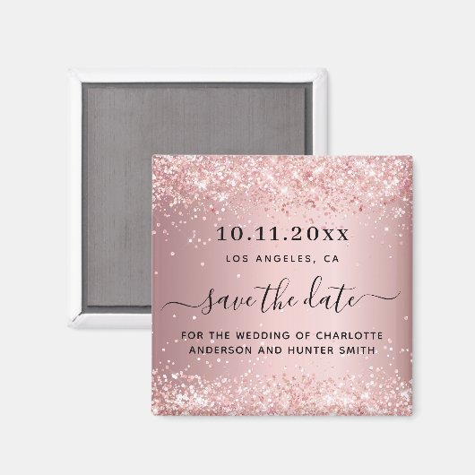Bruiloftsblush roze save the date magneet (Voorkant / Achterkant)