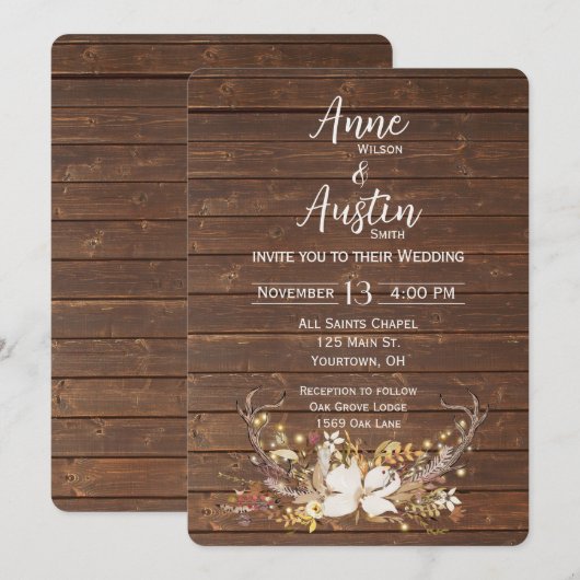 Bruiloftsboeket van hertenhoorns kaart (Voorkant / Achterkant)