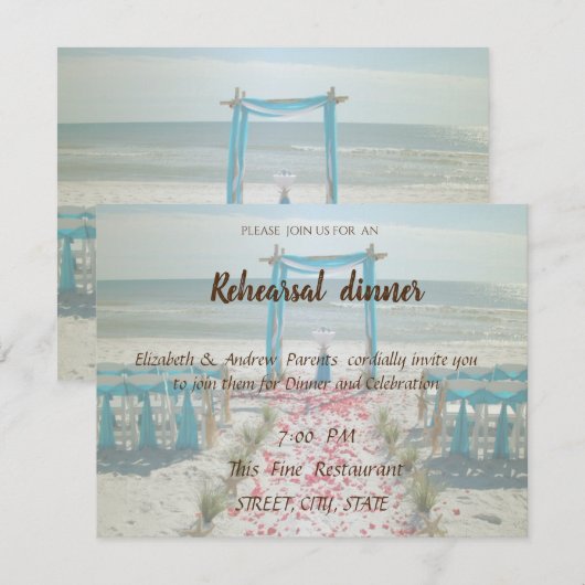 Bruiloftsbogen op het strand Proefdiner Kaart (Voorkant / Achterkant)
