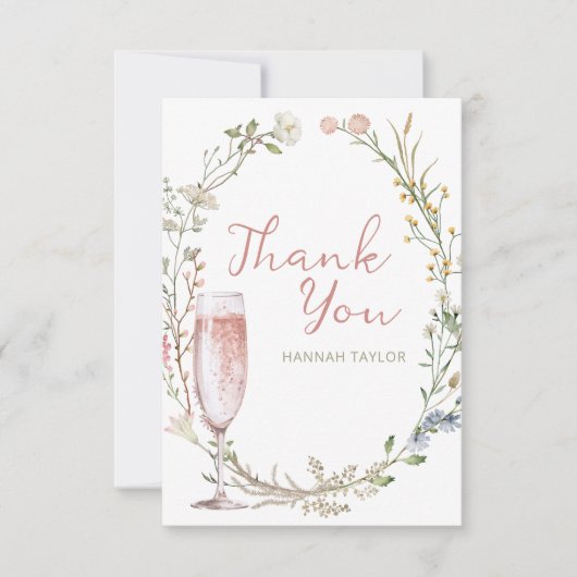 Bruiloftsborrel met Bloemen en Prosecco Bedankkaart (Voorkant)