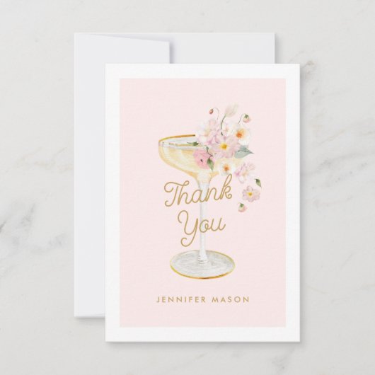 Bruiloftsborrel met Bloemen en Prosecco Bedankkaart (Voorkant)