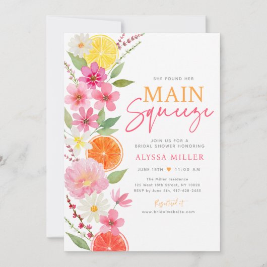 Bruiloftsborrel met citrus en bloemen 'Main Squeez Kaart (Voorkant)