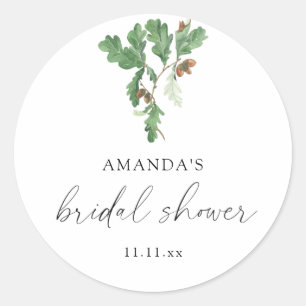 Bruiloftsborrel met eikeltak ronde sticker