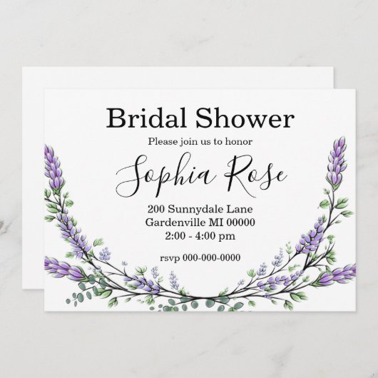 Bruiloftsborrel met lavendel en eucalyptus kaart (Voorkant / Achterkant)