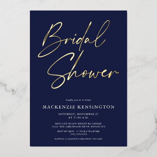 Bruiloftsborrel Navy Blauw Goud Folie Uitnodiging (Voorkant)