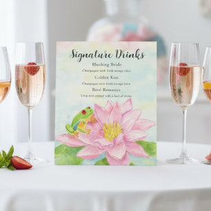 Bruiloftsborrel Roze Waterlelie & Boomkikker Drank Reclamebord Met Voetstuk