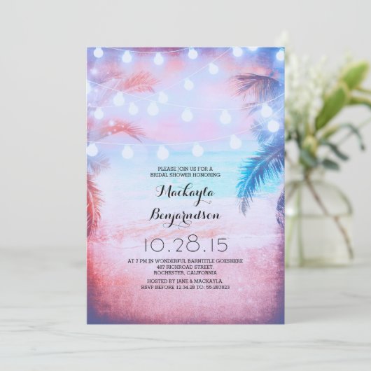 Bruiloftsborrel Sunset Beach & Lichtslingers Kaart (Staand voorkant)