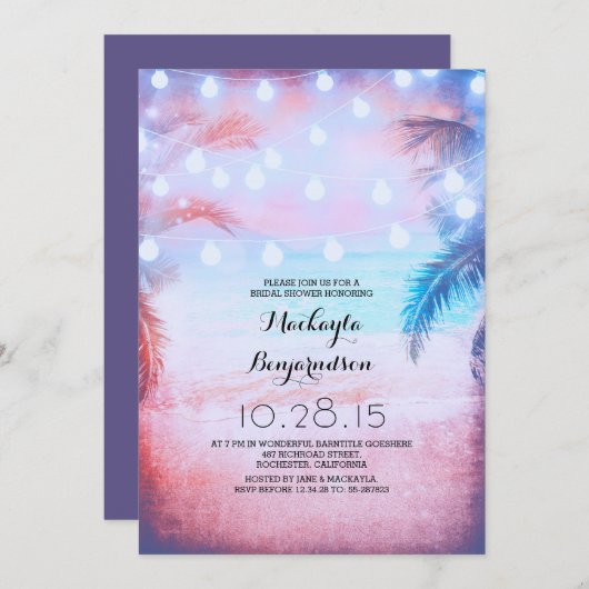 Bruiloftsborrel Sunset Beach & Lichtslingers Kaart (Voorkant / Achterkant)